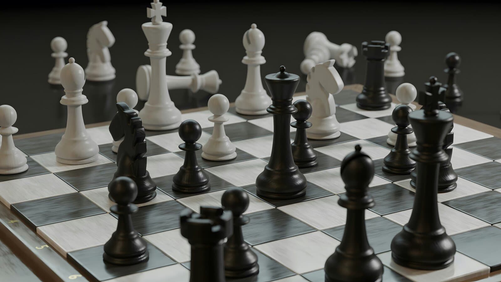 Chess pieces on a board, a visual reference to early rules-based AI and the path from Deep Blue to modern edge-AI safety systems